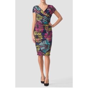 Joseph Ribkoff‎ Sheath Dress Womens 8 Floral Ruched V-Neck Art To Wear Designer